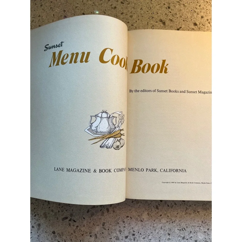 Vintage 1969 Sunset Menu Cook Book Hardcover Retro Recipes Parties Holidays
